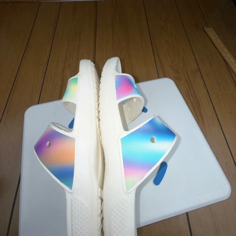 Crocs Classic Tie Dye Slide Sandals Men's‎ Size M 12 White Multi Color Comfort
